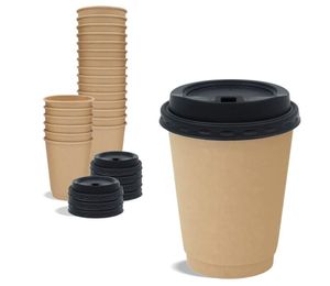 Vasos de papel de cartón Kraft desechables con cubierta de plástico para suministros para fiestas de bebidas calientes