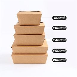 Boîtes à lunch jetables en papier kraft Boîte de restauration rapide à emporter Boîte à lunch Boîtes pliantes Boîte d'emballage rectangulaire Boîtes d'emballage déchirables A02