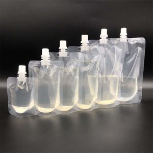 Wegwerp Plastic Claer Vloeibare Drinkdrankzakken 30 ml 50 ml 100 ml 150 ml 200 ml 250 ml 350 ml 500 ml Stand-up mondstukzakje voor sojamelk, thee, koffie, koel sappakket