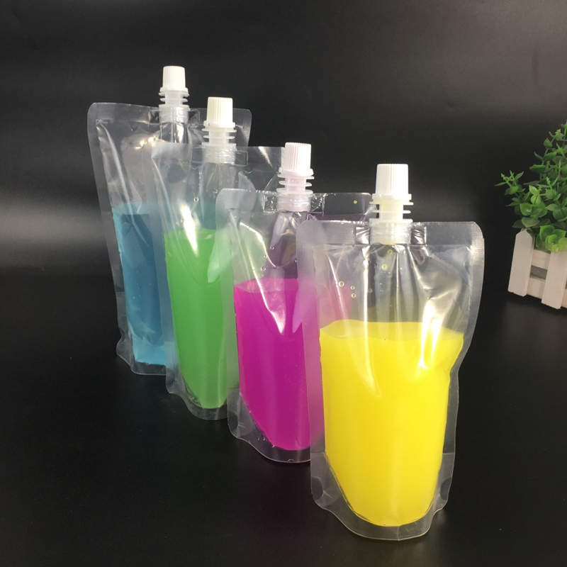 Disposable Plastic Drinking Beverage Bags 200ml 250ml 350ml 500ml Spout Liquid Stand Up Nozzle Pouch For Soya Milk Tea Coffee Juice Water Cold Drink Transparent Pack