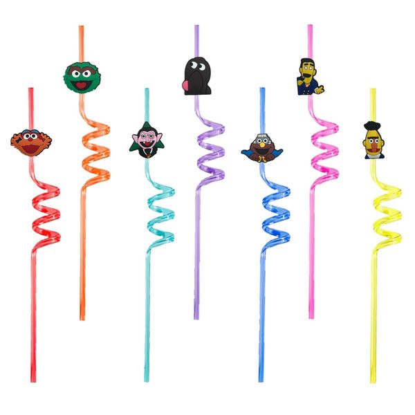 Disposable Plastic Sts SSAame Street Themed Crazy Cartoon Reutilisable Boire pour la fête de Noël Favors St With Decoration Kids Pop Sup Ot6ne