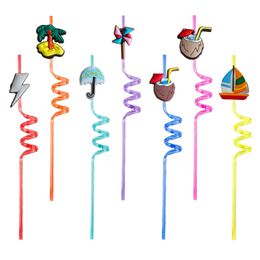 Disposable Plastic Sts Summe Themed Crazy Cartoon St With Decoration for Kids Supplies Birthday Party Favors Brinking Decorat Otu1f