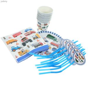 Vide à la vaisselle en plastique jetable 50 Pieds 1 Set Engineering Vehicle Thème Disposable Desktop Software Paper Cup Board Set Set Car Printing Napkin Plaw Set WX