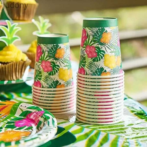 Vide à la vaisselle en plastique jetable 8 invités Tropical Hawaii Disposable Table Set Set Flower Turtle Leaf Cardboard Napkins Paper Cups Happy Wx