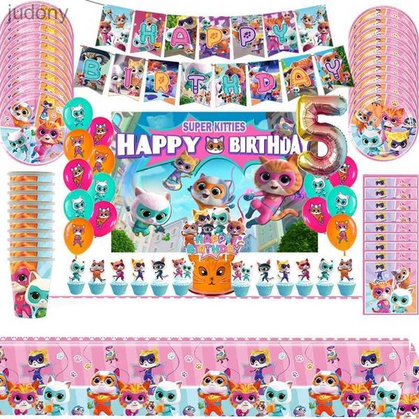 Disposable plastique table de table dessin animé Super Cat Birthday Party Decoration Super Cat Desktop Software Balloon Cake Top Party Supplies Baby Shower WX