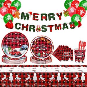 Volie en plastique jetable Noël tablette de table jetable tablette Santa Claus Red and White Paper Cups Christmas Happy Home Party Table Decoration WX