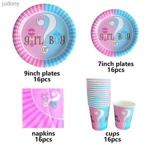 Vole de table en plastique jetable sexe révélant un ensemble de vaisselle jetable pour garçons ou filles baby shower fête de fête rose wx