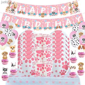 TEBLAJE DE PLÁSTICO DESPOSIBLE Tema de la garra del perro Pink Decoración de la fiesta de cumpleaños Copa de la tapa desechable Copa Mats Pet Dog Party Supplies WX