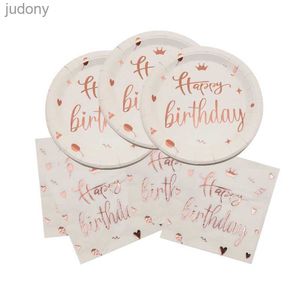 Volisse en plastique jetable Rose Gold sur le thème anniversaire Happy Cardboard Napkins Nappecoration d'anniversaire Décoration Disposable Table Vérifier la fête d'anniversaire WX