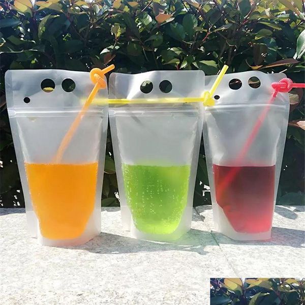 Vajilla de plástico desechable Botellas de agua Bolsas de bebidas Bolsas con cremallera resellable STS Contenedor para beber no tóxico Gota del Dhpt7