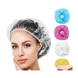 Bonnets de douche jetables Capuchon de bain en plastique imperméable à l'eau El Oneoff Hat Salon de voyage Produits de salle de bain à domicile Livraison directe Fournitures de jardin Dhx6P