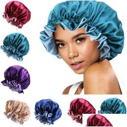 Bonnets de douche jetables Bonnet de nuit en soie Chapeau double face Porter des femmes Head Er Sleep Bonnet en satin pour de beaux cheveux - Réveil parfait au quotidien Dhuvy