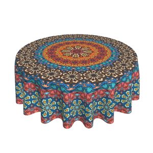 Nappe ronde jetable style mandala bohème 152,4 cm, vêtements de table indiens colorés, style rustique, art moderne, imperméable, réutilisable, table circulaire 231206
