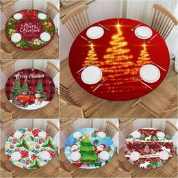 Cubiertas de mesa desechables Feliz Navidad Camión Mantel redondo ajustable Muñeco de nieve Copos de nieve Cubiertas de mesa Borde elástico Ropa de mesa para mesa de comedor Fiesta 231206