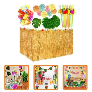 Table jetable couvre petit parapluie Luau fête fournitures décorations tropicales fleurs hawaïennes jupe d'herbe