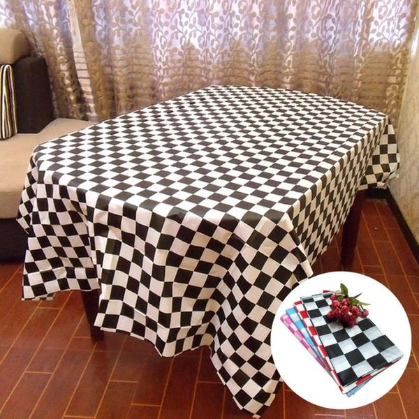 Mantel desechable Banderas de carreras Rejilla en blanco y negro Espesar Cubierta de mesa de plástico Picnic al aire libre Suministros para acampar Mantel de fiesta