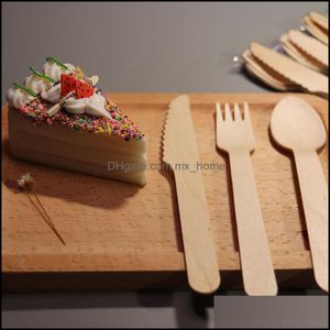 Vaisselle jetable cuillère couteau en bois et fourchette artisanat 100 pièces/ensemble livraison directe 2021 vaisselle fournitures de cuisine cuisine salle à manger Bar Ho