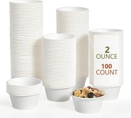 Wegwerpbare afhaalcontainers 100 stks/pak 2 oz/4 oz wegwerptestbekerschalen Natuurlijke biologisch afbreekbare bagassevezel Soufflébekers Kruiderijbekers Monsterbekers 231219