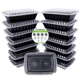 Wegwerp afhaalcontainers 15 stuks 1 compartiment Bento-lunchbox met deksels Stapelbaar Herbruikbaar Magnetron Vaatwasser en Zer-veilig Dhptk