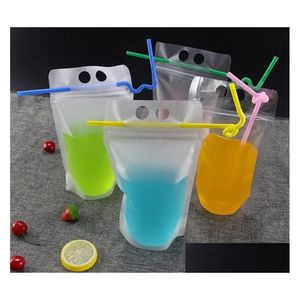 Contenedores desechables para llevar 500 ml Bolsa de envasado de bebidas de plástico autosellado transparente para bebidas Jugo Leche Café con asa Dhw9C