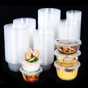 Récipients à emporter jetables 50 pièces, bol rond, four à micro-ondes, soupe de nouilles de cuisine transparente en plastique avec couvercles 231212