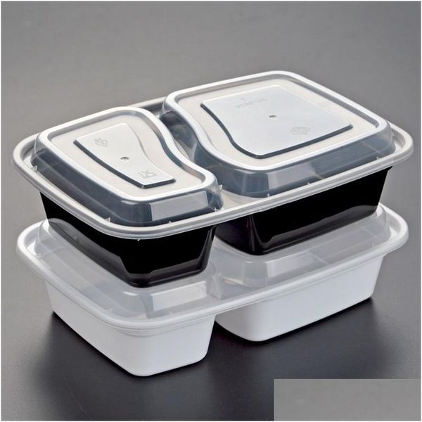 Contenedores desechables para llevar 900 ml Contenedor de plástico para alimentos Almacenamiento de comidas de 2 compartimentos Holoder 2 colores Caja Vajilla Entrega directa Ho Dh7In