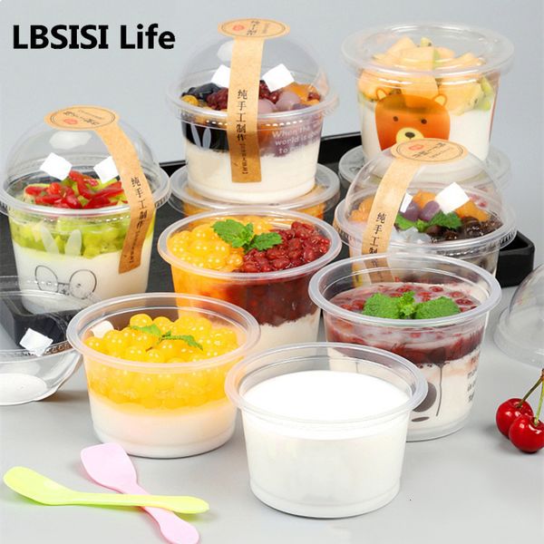 Conteneurs à emporter jetables LBSISI Life 50pcsLot Pudding boîtes en plastique sucrées à la main glace Mousse Dessert pique-nique fête emballage décoration Bento boîte 230826