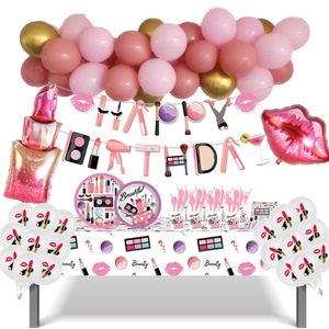 Conteneurs jetables à emporter Spa maquillage fournitures de fête d'anniversaire maquillage vaisselle assiettes tasse serviettes ballon guirlande pour filles décoration 230620