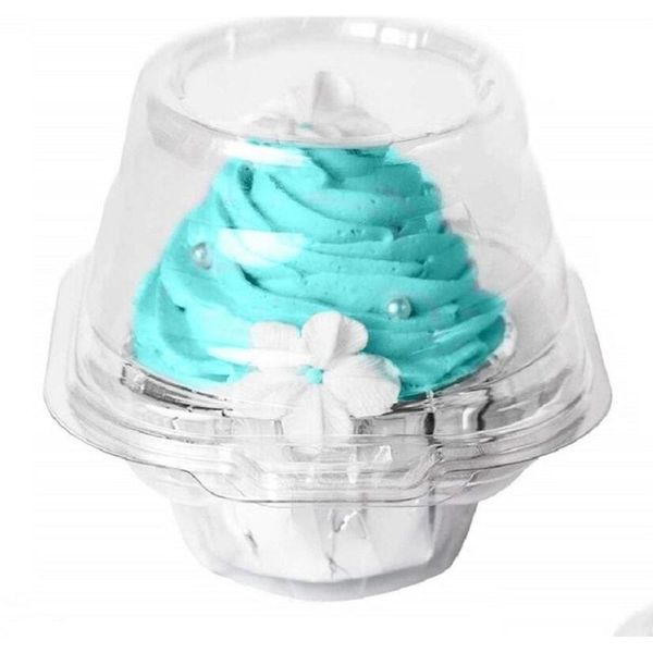 Contenedores desechables para llevar Cupcake de plástico individual al por mayor - Mini contenedor de pastel estriado Bpa Single Muffin To Go Case Drop D Dhvje