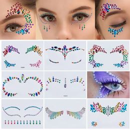 Autocollants de tatouage temporaire jetable bijoux de cristal coloré diamants bricolage yeux face corps étanche maquillage décoratif rhi 240418