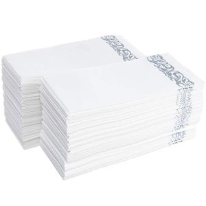 Serviette jetable Serviettes Visiteurs Salles de bains Mariages Papier doux et propre / 100 Blanc et Argent Y200328