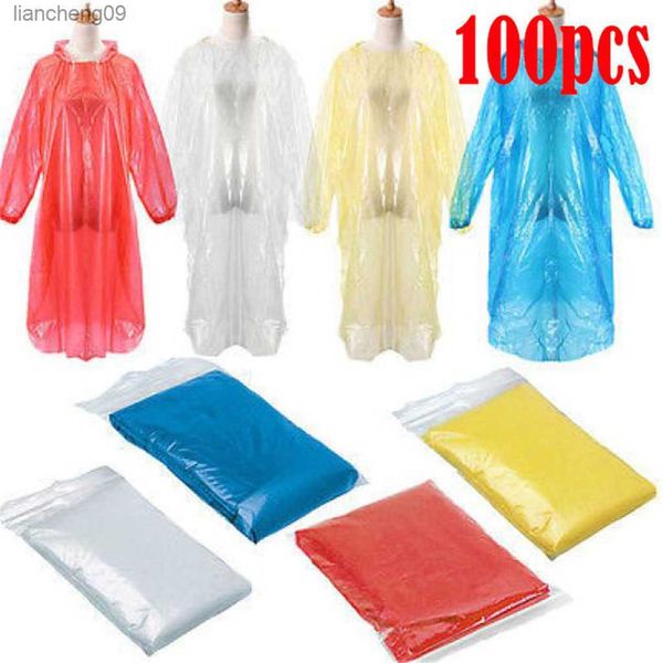 Imperméable unisexe jetable 100pcs manteaux de pluie imperméables épaissis multi-couleurs vente chaude manteaux de pluie transparents en stock L230620