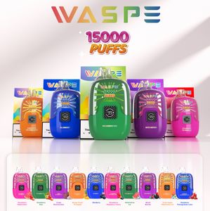 Wegwerpvape 15K Puff WaPer Vaper 15000 Vaporizer E Sigarettenvaps Wegwerp puff 0% 2% 5% LCD Display 22 ml Oplaadbaar 650 mAh Mesh Mesh Green Apple Watermelon Ice