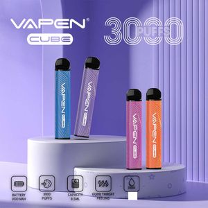 vape jetable Authentique VAPEN CUBE 3000 Puff 30000 cigarettes électroniques Kits de démarrage de vaporisateur portable 0% 2% 5% prérempli capacité 8 ml vapes de batterie 1000 mah