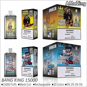 Monouso Vape Bang King 15000 Puff Puff 15K Preriempito 25 ml Capacità del pod Mesh Coil Vaporizzatori ricaricabili 0% 2% 3% 5% Vapers 20 gusti