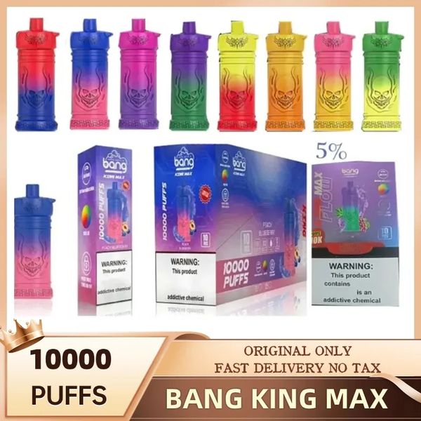 Stylo Vape jetable Bang King Max 10000 Puffs Dispositif de cigarette électronique 20 ml 0% 2% 3% 5% Batterie rechargeable 650 mAh Débit d'air réglable Bobine de maille légère RVB