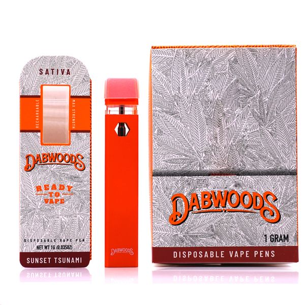 Dabwoods Packaging Vape Pen desechable Vacío 1,0 ml Pod Bobina de cerámica con caja transparente de plástico Batería recargable de 280 mah Vaporizador naranja Pluma 10 cepas