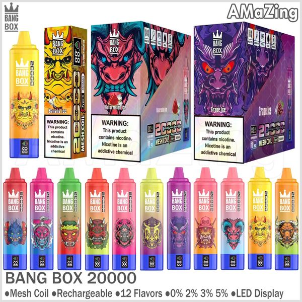 Auténtico Bang Box 20000 Puffs Puffes desechables 20K E CIRCETOS VAPE Barra Smart Screen Battería de 850 mAh 26 ml de vainas pre-llenas Vaper