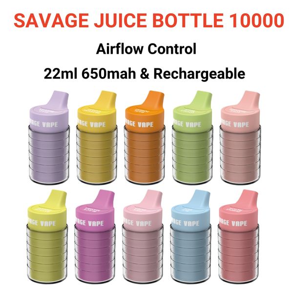 Vape monouso Savage Juice Bottle puff 10k soffio usa e getta all'ingrosso 22ml 650mah 10000 puff vape sfuso controllo del flusso d'aria Mesh Coil ricaricabile bang vape