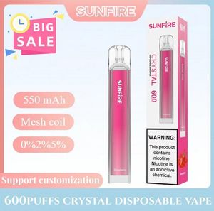 Jetable vape Sunfire Crystal S600 Puffs Disposable E Cigarette Factory Prix Vape Pen Electronic Cigarette 600 1500 5000 Puff Pod OEM 2% 5% en stock E-cigarette