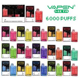 Vape jetable VAPEN META 6000 Puffs 6000 cigarettes électroniques jetables Vape Pen 13,5 ml Cartouche de dosettes pré-remplies 550mAh Batterie rechargeable vapes