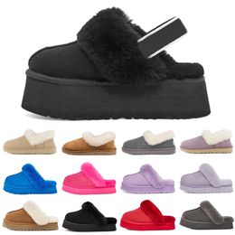 Pantoufles de disquette Funkette Slides Sandales de créateur Hommes Femmes Sliders de fourrure Slip-On Tongs Châtaigne Noir Gloom Charcoal Rouge Mens Slipper Slide Sandal Scuffs 35-42