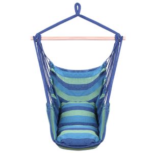 Silla de cuerda colgante de lienzo de algodón distintivo con almohadas azul