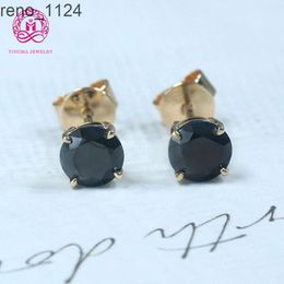 Boucles d'oreilles en diamant pour femmes, bijoux distinctifs, testeur de réussite, coupe ronde 0,5ct/1ct/2ct, or 14K, Moissanite noire, pour dames
