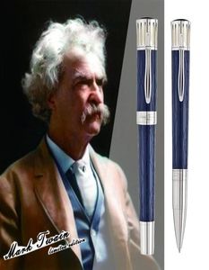 Écrivain distingué Mark Twain Rollerball Ballpoint Pens Ice Crack Black Blue Wine Red Resin Grave avec numéro de série 006880007081561