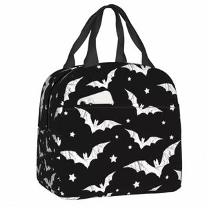 Sacs à lunch isolés de motifs de chauves-souris distrés pour femmes halen goth occulte sorcière portable refroidisseur thermique bento box tac à lunch 31mc #