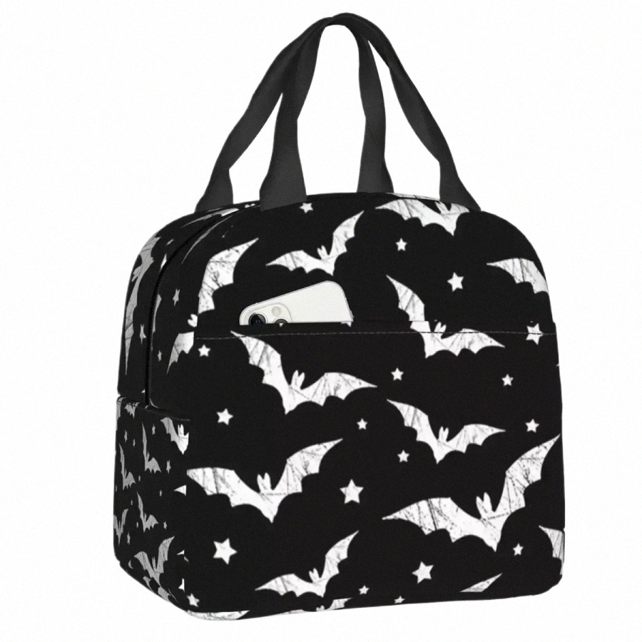 Distred Bats Pattern Изолированные сумки для обеда для женщин Halen Goth Оккультная ведьма Портативный холодильник Термальный Bento Box Ланч-сумка K4Iv #