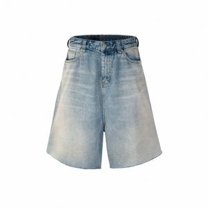 Distred Raw Edge Wed Blue Denim Shorts voor heren Wijde pijpen Baggy Casual Jeans Knielengte broek Oversized zomer Cargo Short Q8hR#