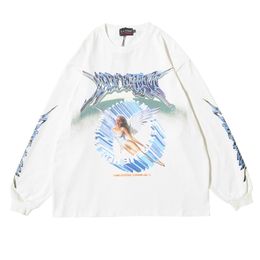 Distress Men Long Sleeve Angel Grafisch T -shirt Oversized T -stukken Men Hip Hop Streetwear 2020 Trending Products Mens Clothing Tops LJ200827