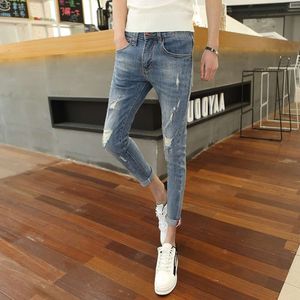 Distressed jeans voor heren zomer slanke 2024 Koreaanse versie trend afslank leggings slank fit veelzijdige trendy bijgesneden broek